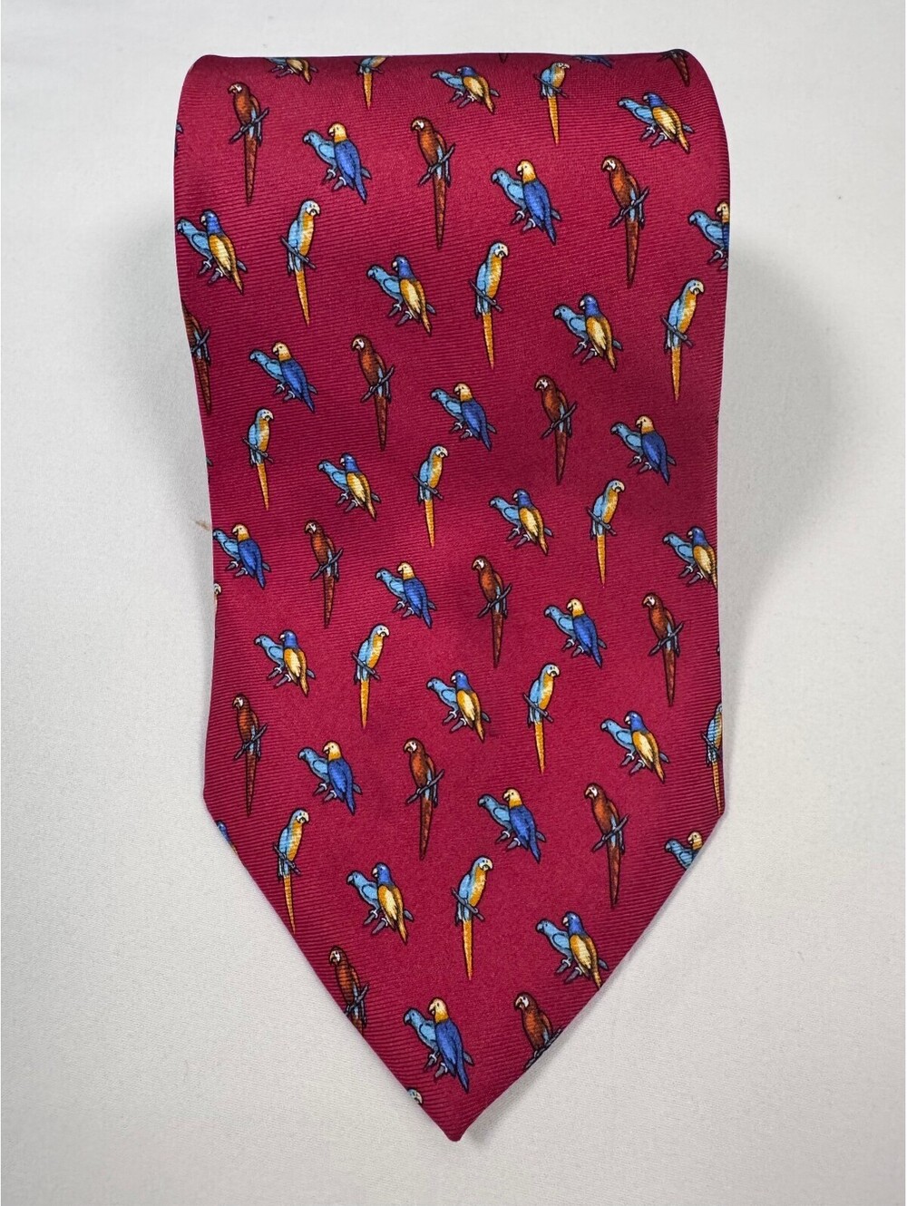 Brooks Brothers Makers Vintage 100% Silk Tie Red Tropical Parrots Pattern 62"